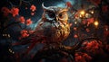 Spooky night, evil bird, vibrant colors, autumn celebration generated by AI