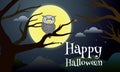 Spooky night owl resting on dead tree branch with full moon in the background Royalty Free Stock Photo