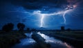 Spooky night, thunderstorm, dark sky, majestic mountain, electricity, danger generated by AI