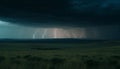 Spooky night, thunderstorm, electricity, danger, dark, rain, dramatic sky generated by AI