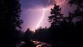 Spooky night, thunderstorm electrifies dark sky, nature dangerous beauty generated by AI