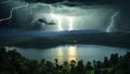 Spooky night, thunderstorm sparks awe in majestic nature generated by AI Royalty Free Stock Photo