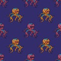 Spooky octupus robot seamless pattern