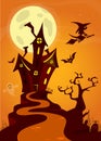 Spooky old ghost house. Halloween cardposter. Vector illustration