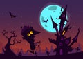 Spooky old haunted house with ghosts. Halloween cartoon background. Vector illustration. Royalty Free Stock Photo