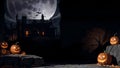 Spooky Pumpkins at the Evil House Under the Full Moon Royalty Free Stock Photo