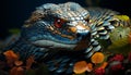 Spooky reptile, dangerous viper, scales spiral, forest beauty in nature generated by AI