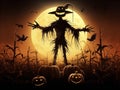 Spooky Scarecrow in Pumpkin Patch Clipart Royalty Free Stock Photo