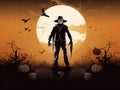 Spooky Scarecrow in Pumpkin Patch Clipart Royalty Free Stock Photo