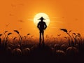 Spooky Scarecrow in Pumpkin Patch Clipart Royalty Free Stock Photo