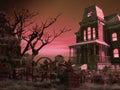 Spooky Scary Mansion Graveyard Halloween Night