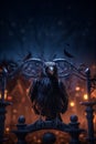 Spooky Scary Raven Bird Crow Old Vintage Wrought Iron Gateway Halloween Background