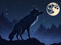 Black wolf howling at moon. Generative Ai Royalty Free Stock Photo