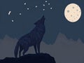 Black wolf howling at moon. Generative Ai Royalty Free Stock Photo