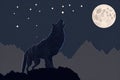 Black wolf howling at moon. Generative Ai Royalty Free Stock Photo