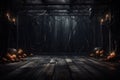 Spooky scene Mysterious Halloween atmosphere with chilling wooden planks backdrop