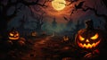 Spooky Sights: A Haunting Halloween Night in the Enchanted Fores Royalty Free Stock Photo