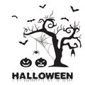 Spooky silhouette of Halloween tree, pumpkin