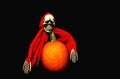 Spooky Skeleton on Halloween evening and Jack O` lantern Royalty Free Stock Photo