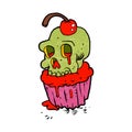 Spooky skull cupcake cartoon