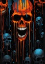 spooky skulls dripping paint them vector evil crazy laugh orange