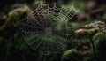 Spooky spider web traps dew drops in autumn forest meadow generated by AI Royalty Free Stock Photo