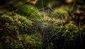 Spooky spider web traps dew drops in autumn forest meadow generated by AI Royalty Free Stock Photo