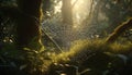 Spooky spider web traps dew drops in autumn forest mystery generated by AI Royalty Free Stock Photo