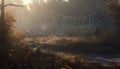 Spooky spider web traps dew drops in autumn forest mystery generated by AI Royalty Free Stock Photo