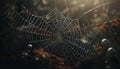 Spooky spider web traps dew drops in autumn generated by AI Royalty Free Stock Photo