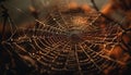 Spooky spider web traps dew drops beautifully generated by AI Royalty Free Stock Photo