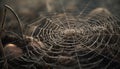 Spooky spider web traps dew drops in intricate autumn pattern generated by AI Royalty Free Stock Photo