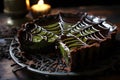 A spooky spiderweb chocolate tart with a gooey green \