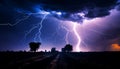 Spooky thunderstorm electrifies dark sky, nature dangerous power unleashed generated by AI