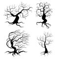 Spooky trees set vector illustration. Halloween black plants collection isolated on white background. Royalty Free Stock Photo