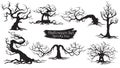 Spooky trees silhouette collection of Halloween vector isolated