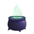 Spooky witch caldron with green magic soup in cartoon style isolated on white background. Ui asset, lab game, withcraft
