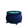 Spooky witch caldron with green magic soup in cartoon style isolated on white background. Ui asset, lab game, withcraft