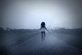 Spooky woman levitating in a misty morning Royalty Free Stock Photo