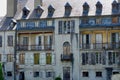 Spooky wooden facade of abandoned house in Arreau village, France