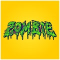 Spooky word zombie melted hand lettering text illustrations