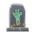 Spooky Zombie Bony Hand Peeped out from Tomb Vector Illustration