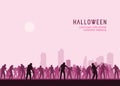 Spooky zombie crowd walking towards the town. Silhouettes illustration for Halloween Royalty Free Stock Photo