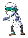 Spooky zombie doctor cartoon character on white background