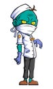 Spooky zombie doctor cartoon character on white background