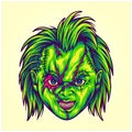 Spooky zombie dolls head logo cartoon illustrations