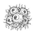 Spooky zombie eyeball horror nightmare illustrations monochrome