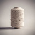 A spool of beige thread sits vertically against a blurred grey background. The thread is tightly Royalty Free Stock Photo