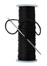 A spool of black thread and a needle on a white background. Synthetic thread isolate Royalty Free Stock Photo