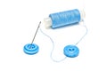 Spool of blue thread and buttons on white Royalty Free Stock Photo